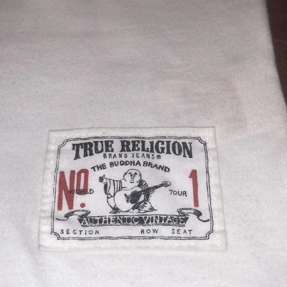 TRUE RELIGION Vintage White V-neck Bling Tee Size S - Picture 6 of 9